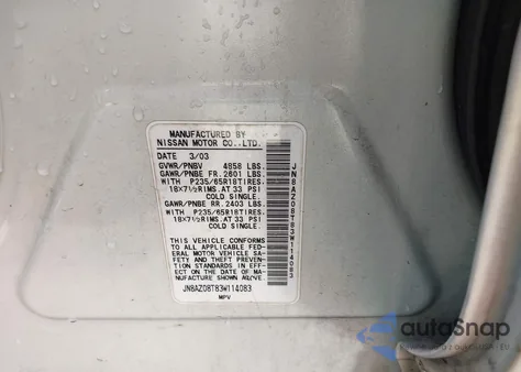 2003 Nissan Murano Se из США, поврежденный, VIN JN8AZ08T83W114083